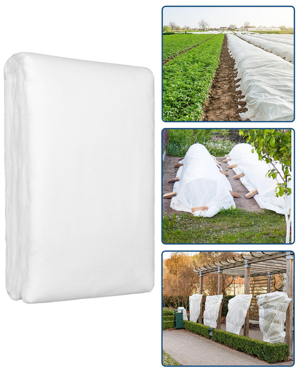 Homoda plant covers draped over a 4x8 bed for frost protection.