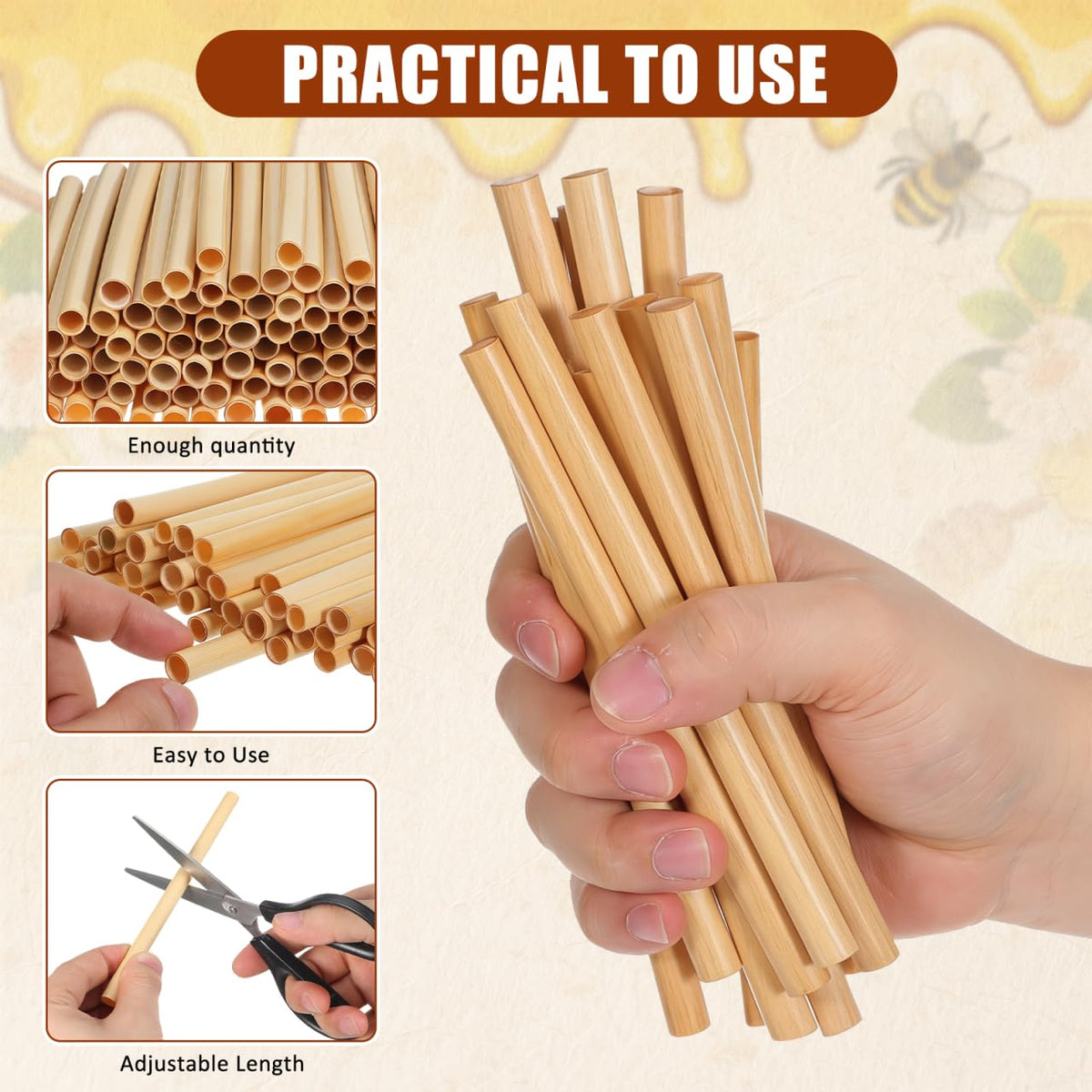 Homoyoyo natural reed mason-bee tubes in front view for nest entry.