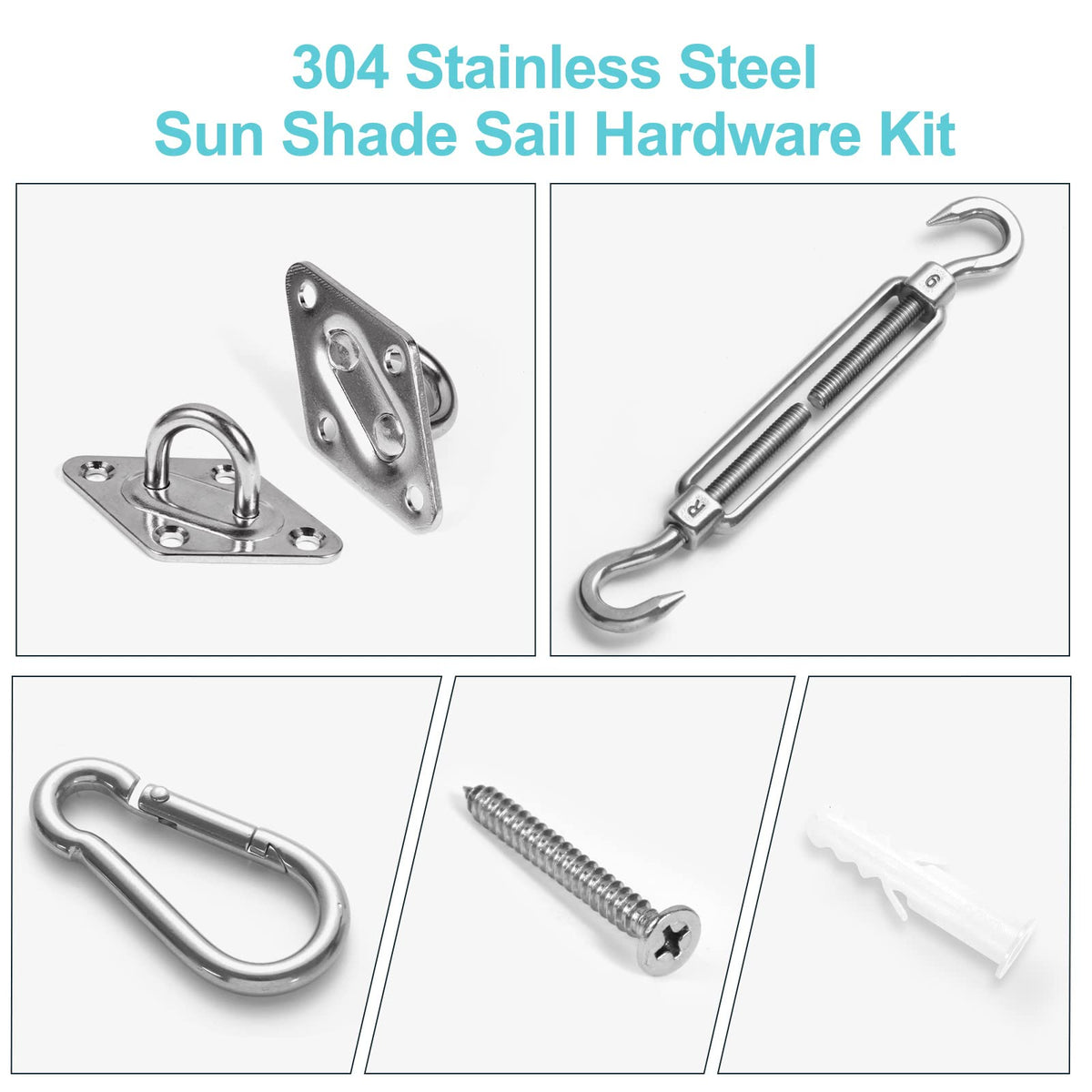 HOMPER M6 carabiner demonstrates easy clip-on shade sail mounting