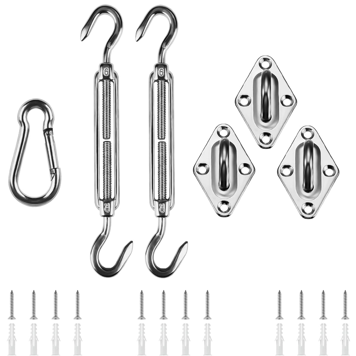 HOMPER M6 shade sail hardware kit with rectangle 6-inch attachment for durable outdoor shade