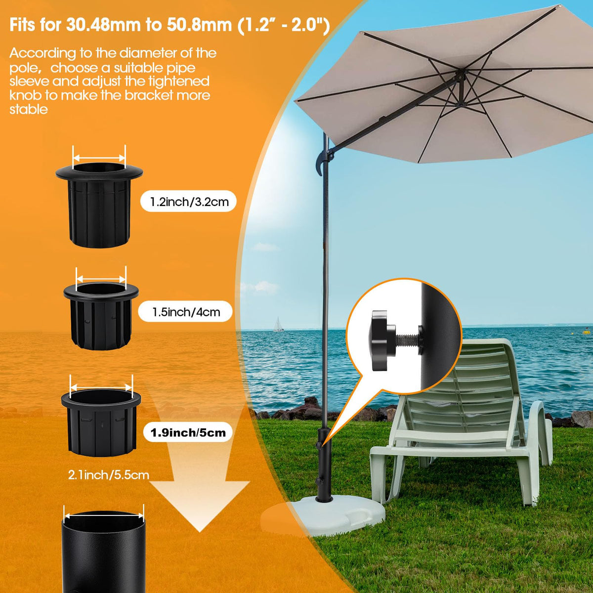 Hompoem pvc sleeve 48mm fits 1.88 inch poles for larger setups.
