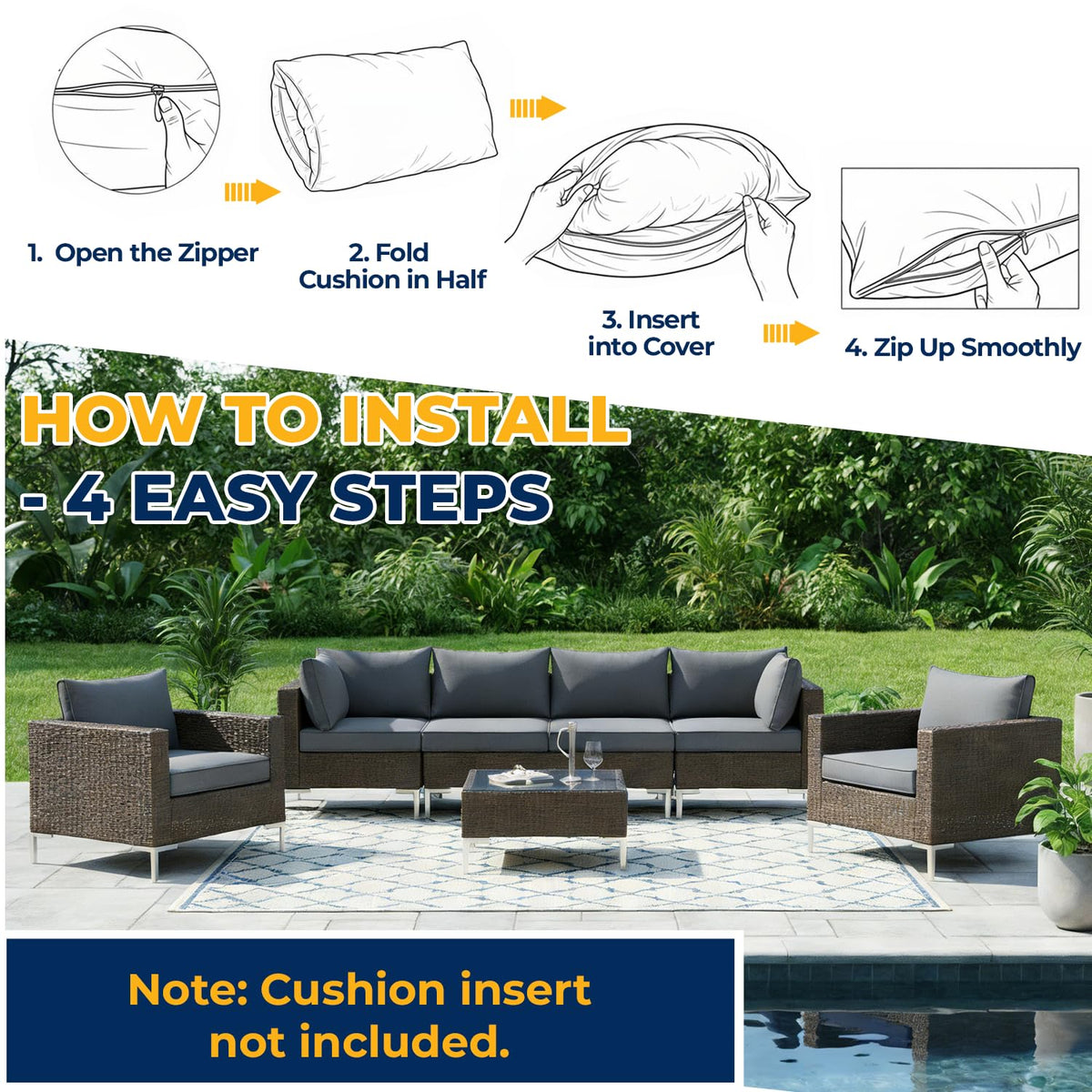 HOMREST water-repellent cushions protect from spills and light rain.