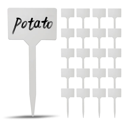 HOMSBAY white T-shaped plant label for outdoor plants, waterproof and easy to read.