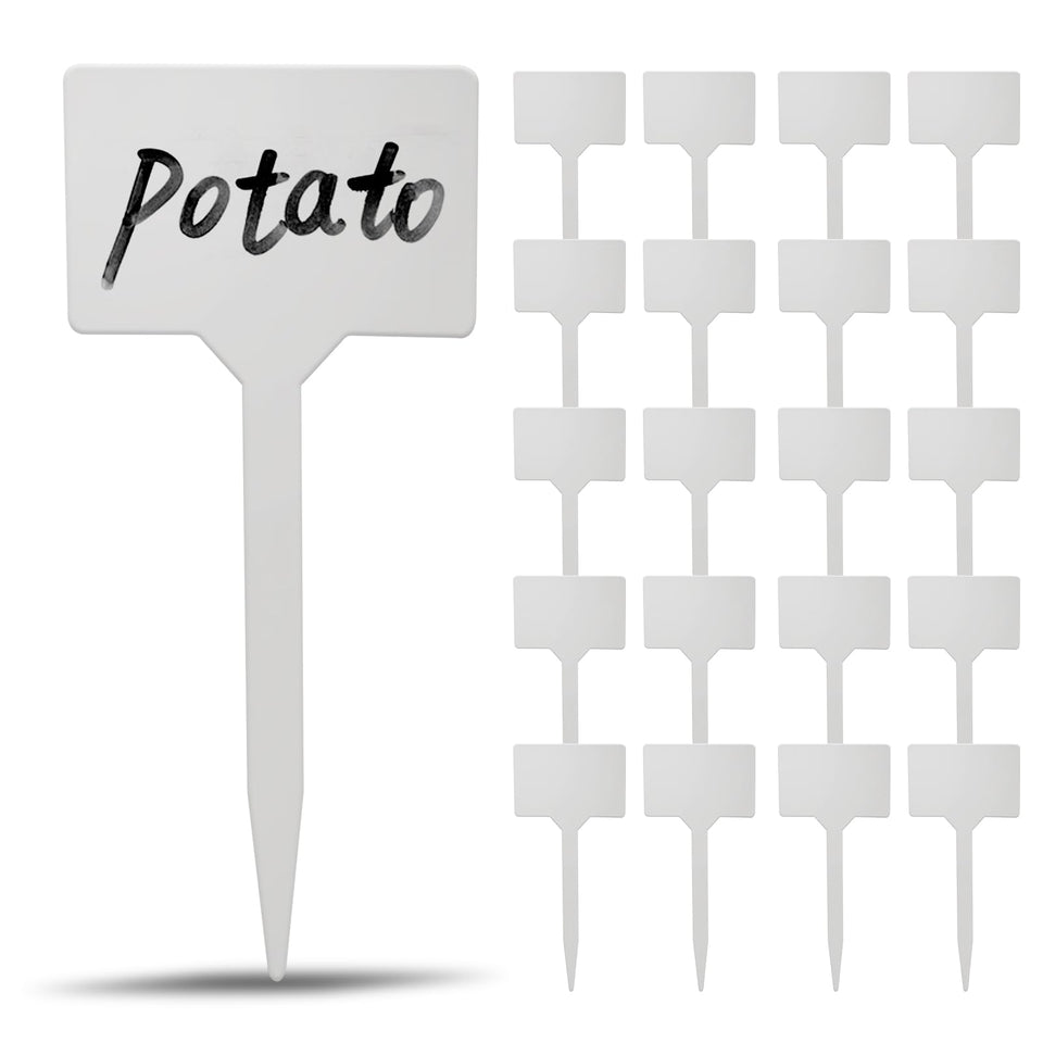 HOMSBAY white T-shaped plant label for outdoor plants, waterproof and easy to read.