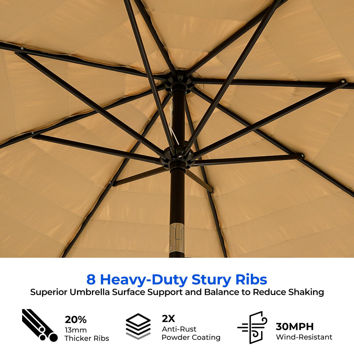 HOMSHADE 8-rib steel frame with anti-rust coating for durability