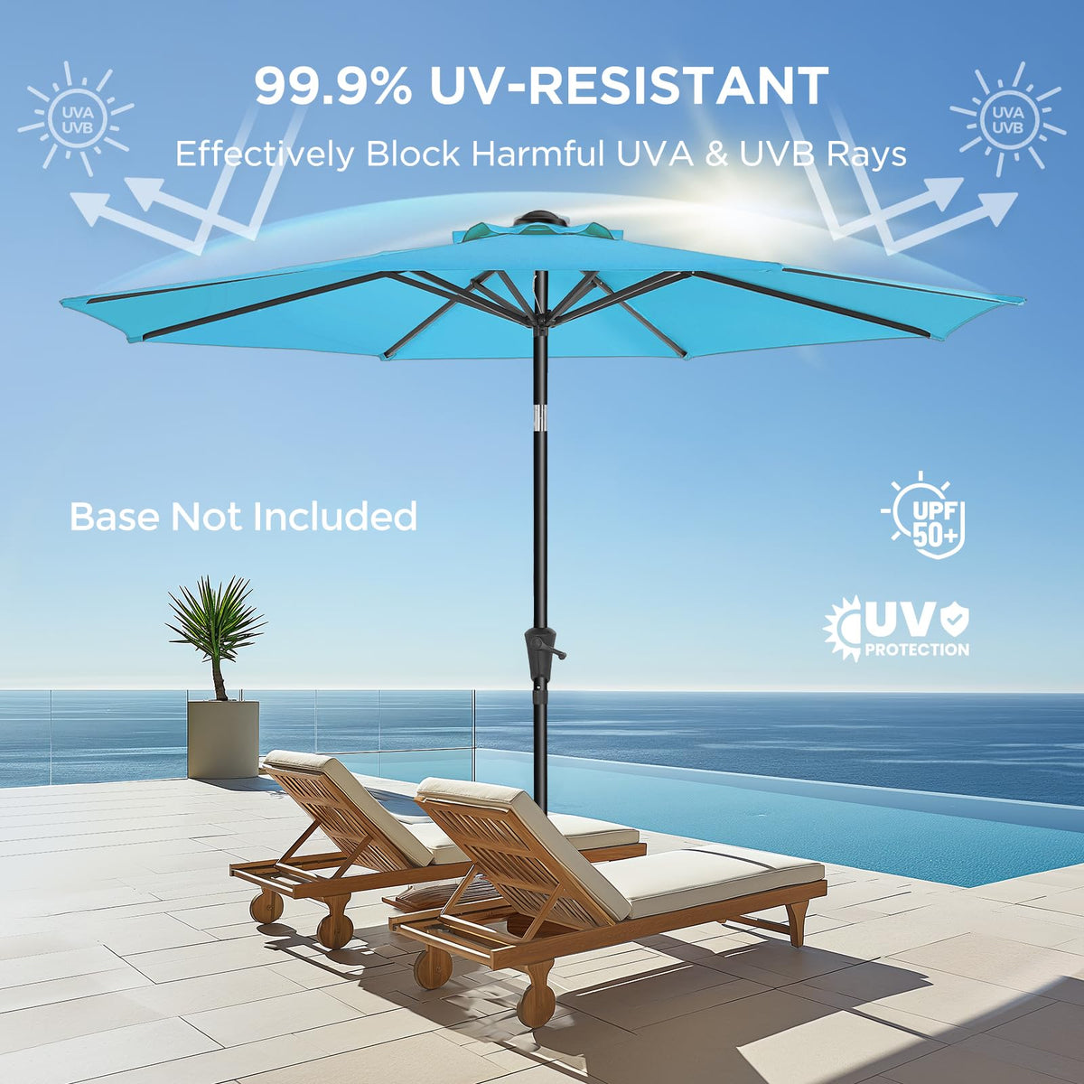 HOMSHADE 9ft umbrella frame with eight ribs shows sturdy wind resistance.