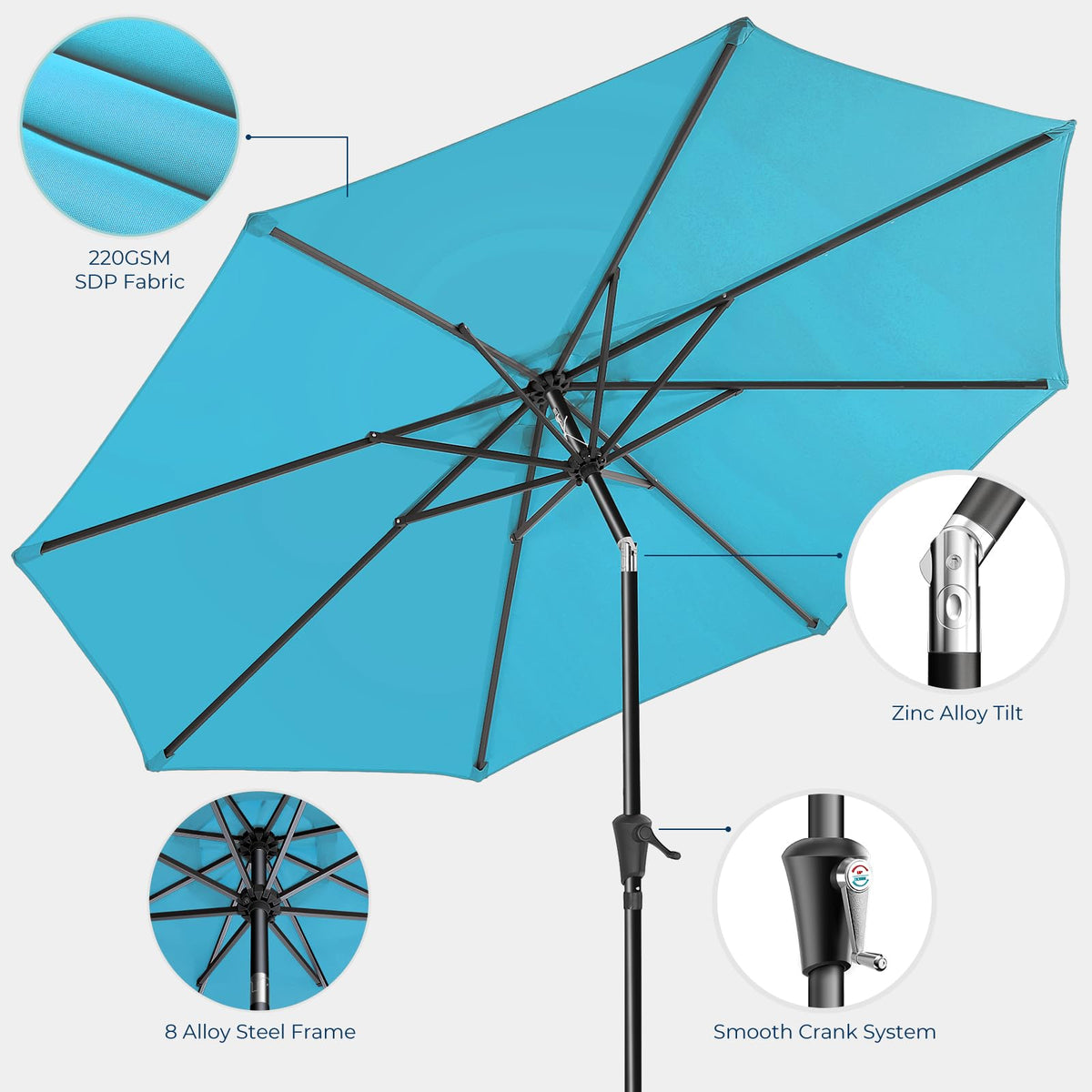 HOMSHADE 9ft umbrella in a patio setting adds color and shade.