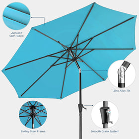 HOMSHADE 9ft umbrella in a patio setting adds color and shade.
