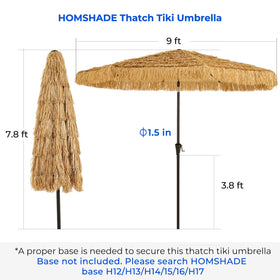 HOMSHADE outdoor patio scene with tiki umbrella in a sunny setup