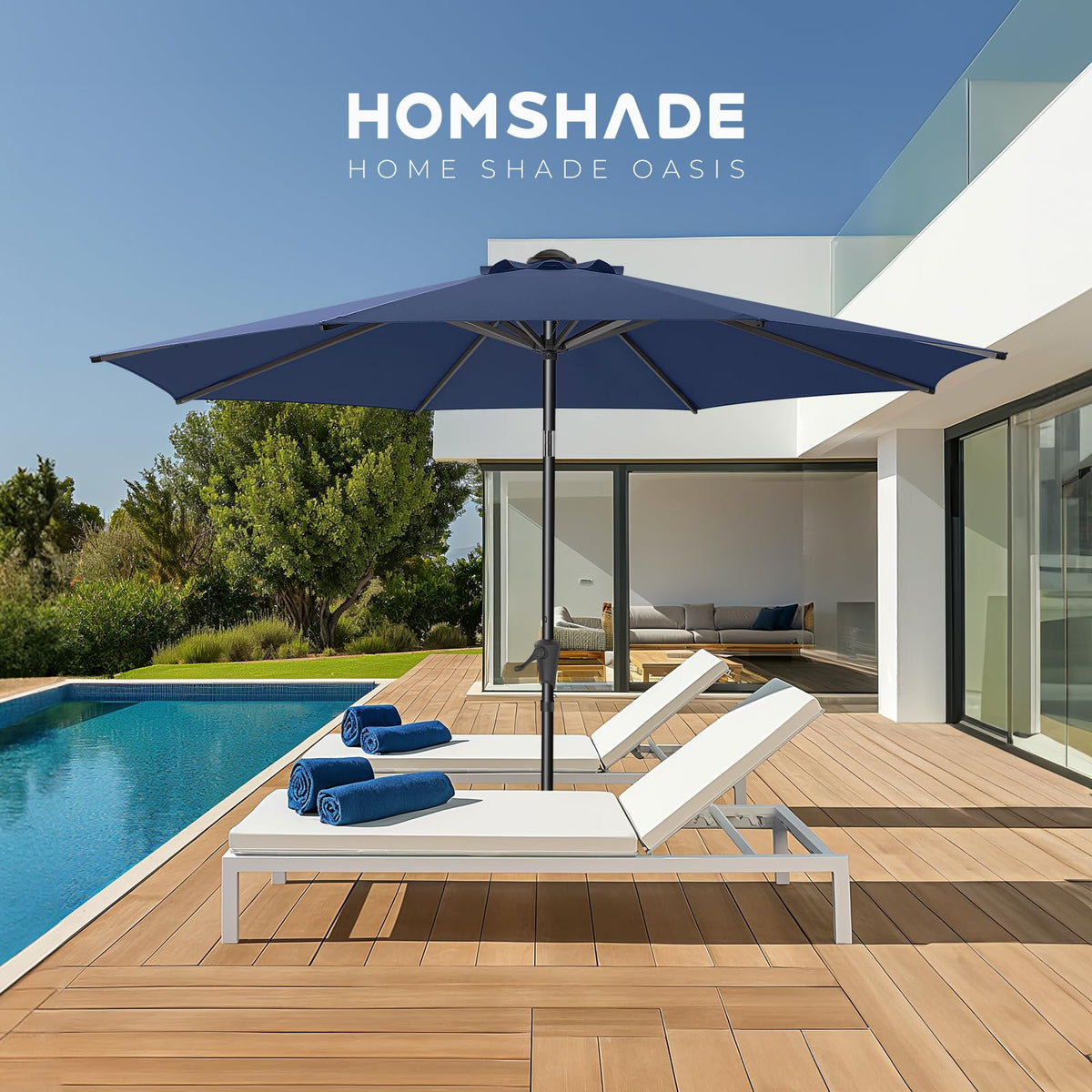 HOMSHADE umbrella storage strap secures it during storage and wind.