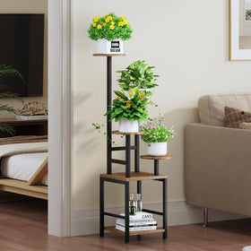 Homsorout 5-tier walnut-tray plant shelf showcasing varied heights