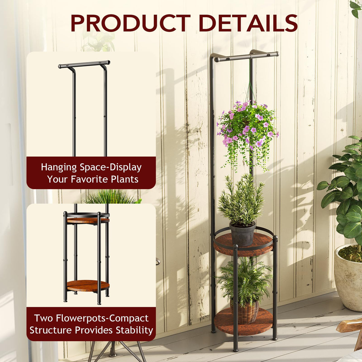 Homsorout indoor-outdoor corner stand shown in living room or balcony