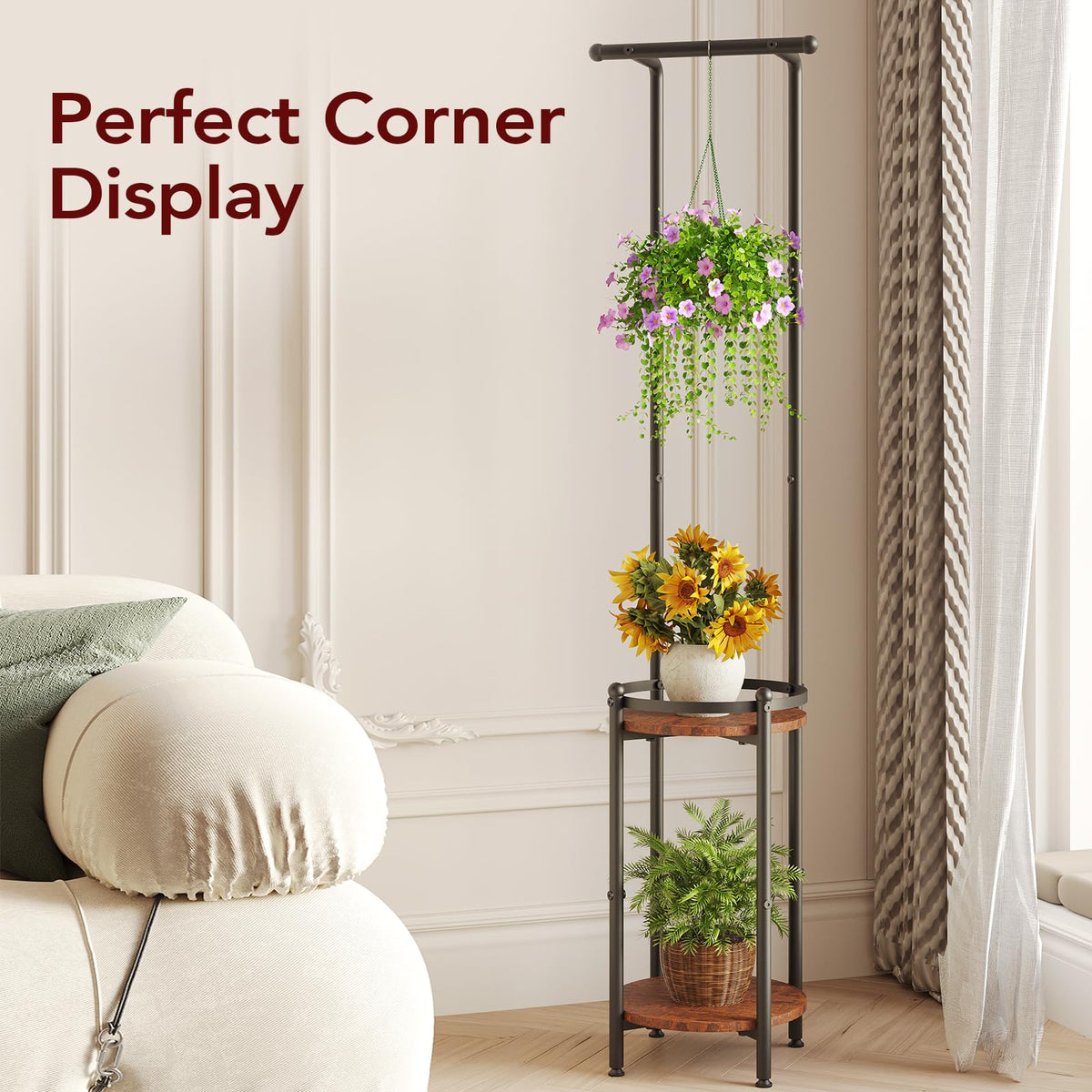 Homsorout living room greenery display on a tall stand