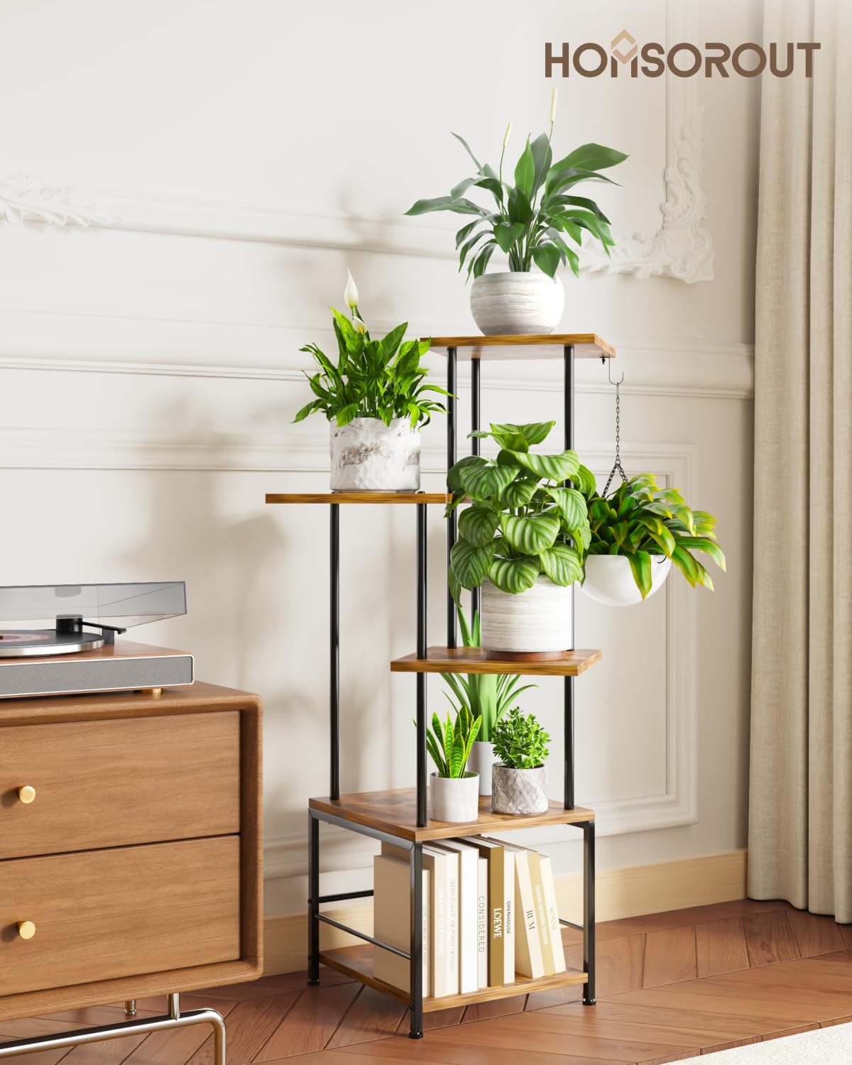 Homsorout plant stand in a living room corner for decorative greenery.