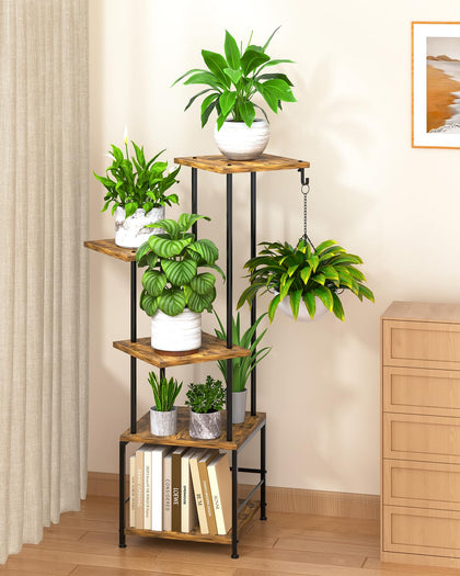 Homsorout 5-tier corner plant stand with vertical shelves showing space for multiple pots.