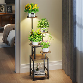 Homsorout round plant stand with grow light on the top tier for vibrant indoor displays