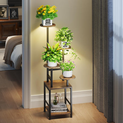 Homsorout round plant stand with grow light on the top tier for vibrant indoor displays