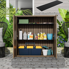 Filled HOMSPARK cabinet storing tools and cushions for patio use.