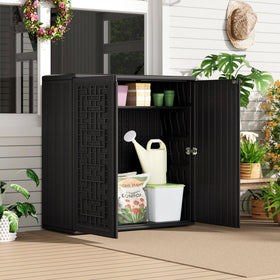 HOMSPARK cabinet with doors open showing internal shelf for organized tools