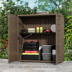 HOMSPARK cabinet with doors open showing multiple shelves for organization.