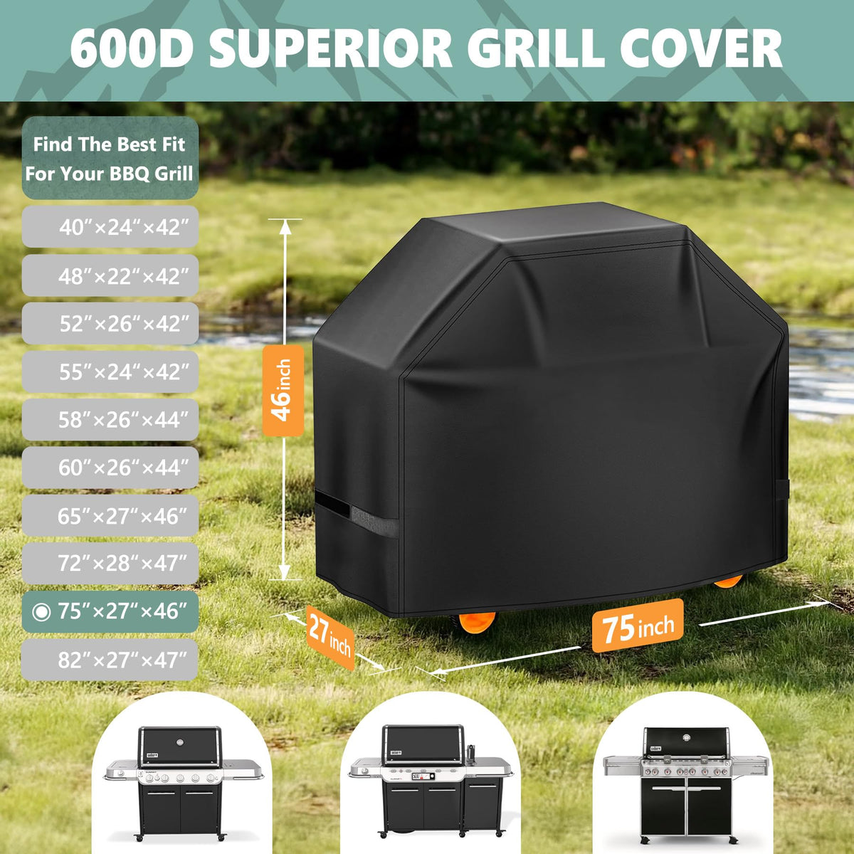 HomWanna 600D fabric close-up with soft coating on grill cover