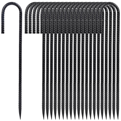 Homwin 12-inch heavy-duty rebar stakes ready for firm outdoor anchoring.