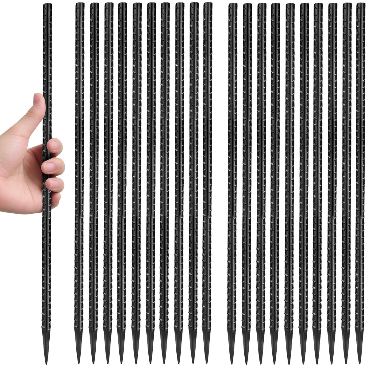 Homwin 16-inch rebar stake pack ready for gardening and tent stabilization.
