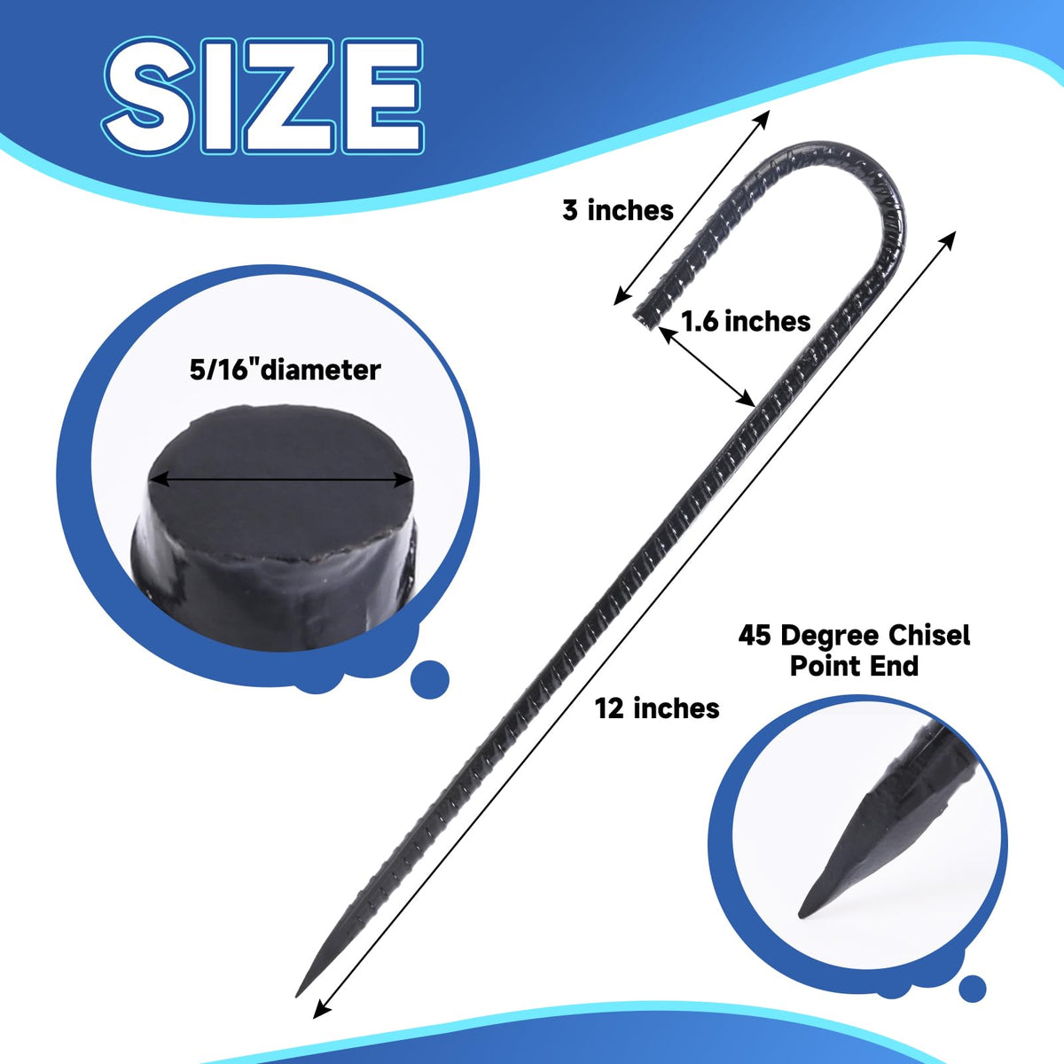 Homwin galvanized steel J-hook stakes secure tents and outdoor décor.