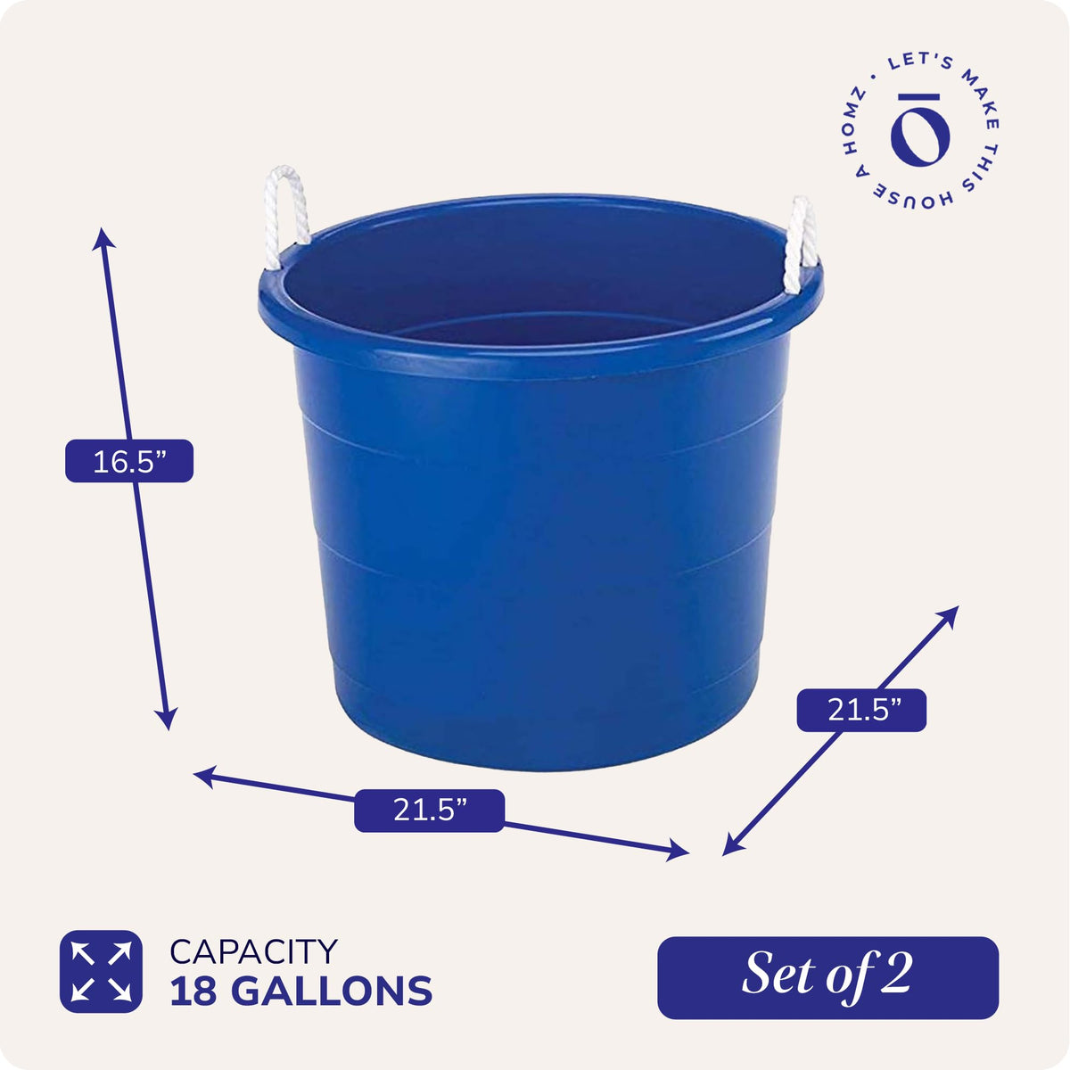 HOMZ nestable blue tubs ready to stack and save space.