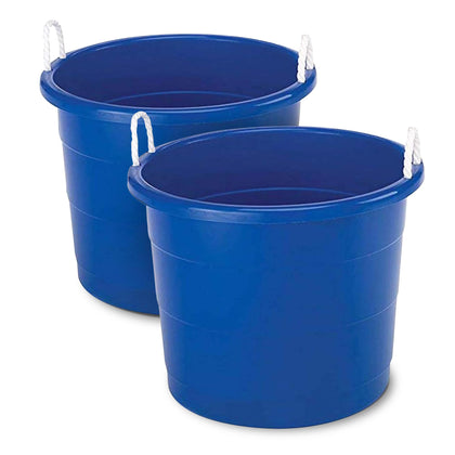 HOMZ 2-pack utility tub front view, durable blue storage solution for home organization.