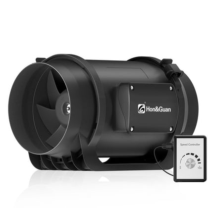 Hon&Guan inline duct fan 469 CFM front view showing compact, quiet exhaust performance