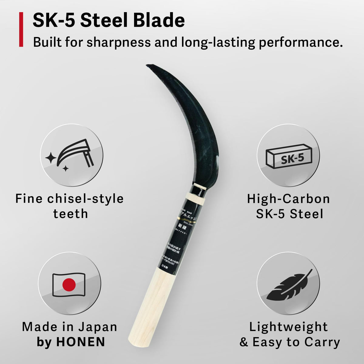 HONEN harvest sickle durable SK-5 steel ensures long-lasting sharpness