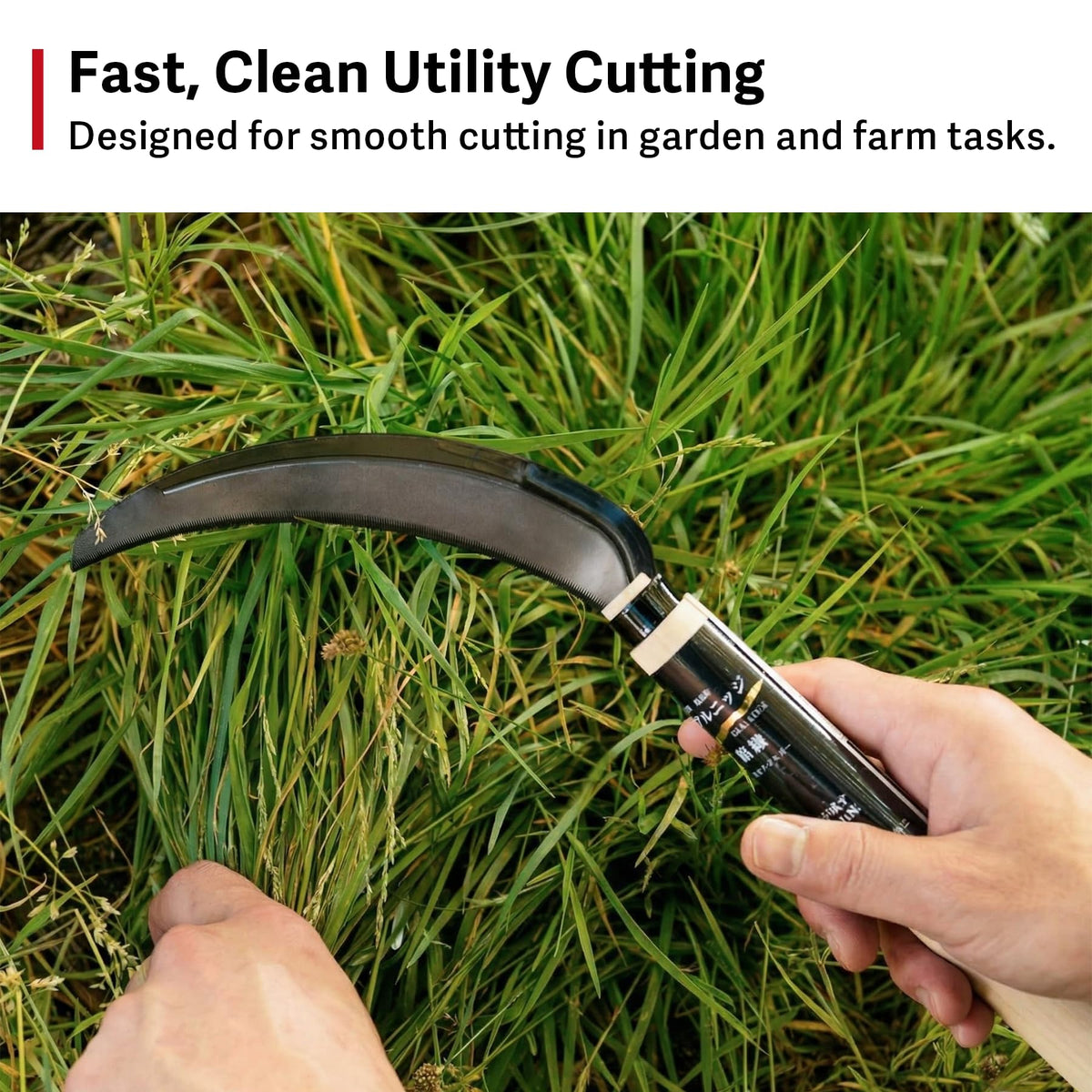 HONEN Japanese Harvest Sickle serrated blade shows easy stem and rope cutting