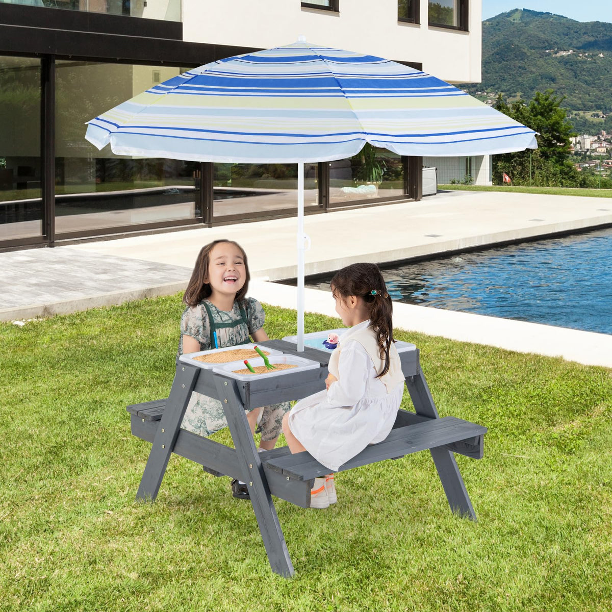 Honey Joy indoor-outdoor table uses for versatile play spaces.