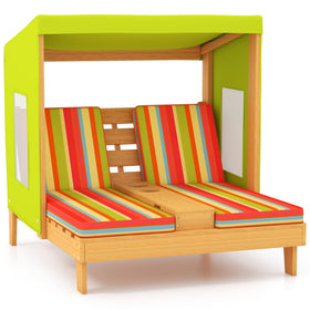 Honey Joy Kids Chaise Lounge outdoor double seat with canopy for shaded relaxation.