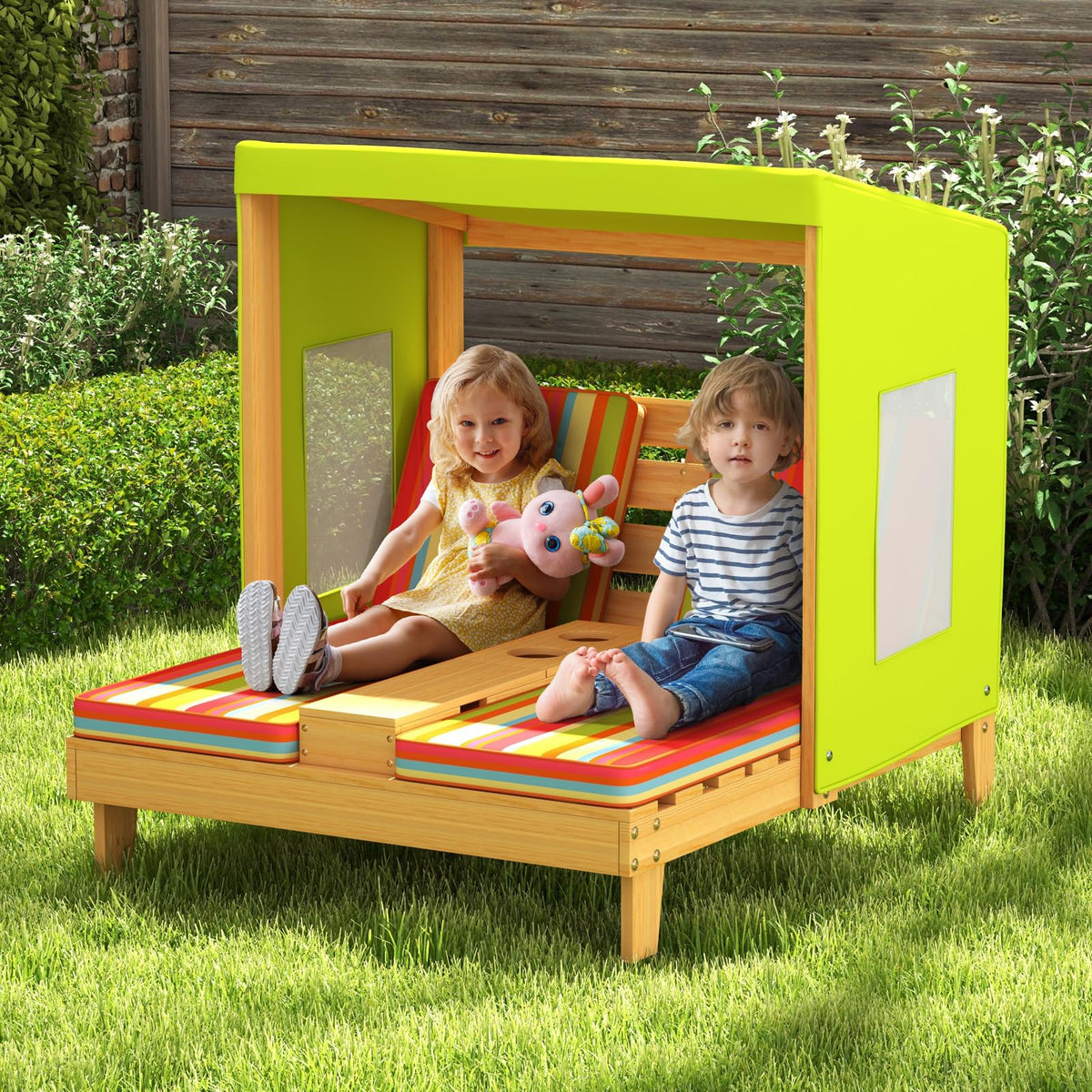 Honey Joy removable cushion covers simplify cleaning after outdoor play.