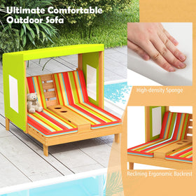 Honey Joy Kids Chaise Lounge wood frame highlights sturdy fir for long outdoor use.