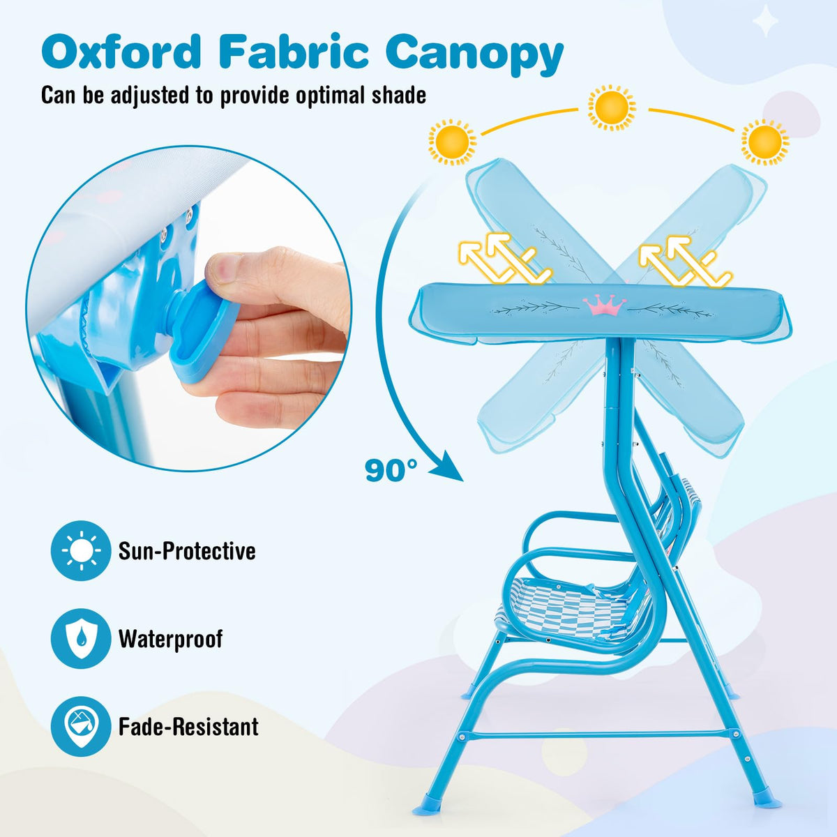Honey Joy adjustable canopy on a kids patio swing for shade