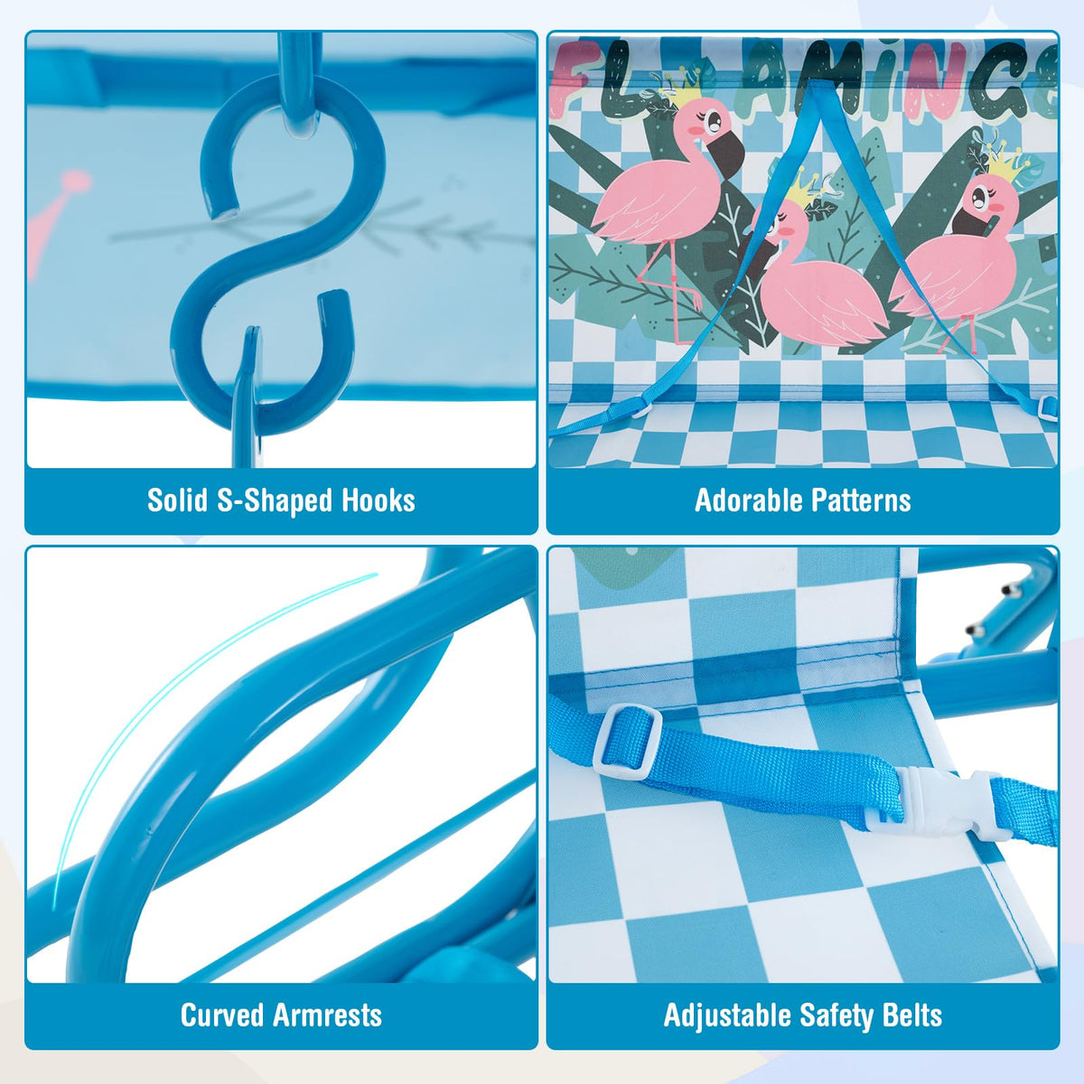 Honey Joy blue flamingo pattern on kids patio swing decor