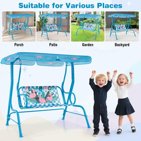 Honey Joy swing placed on porch or garden with blue flamingo style