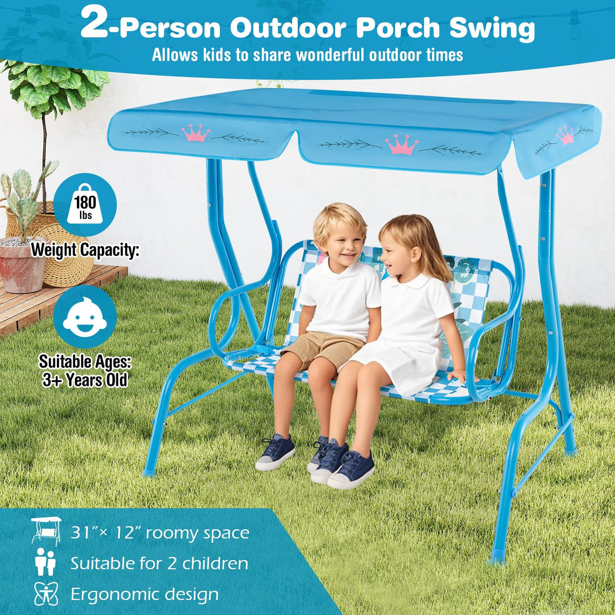 Honey Joy safety belts and secure hooks on the kids swing
