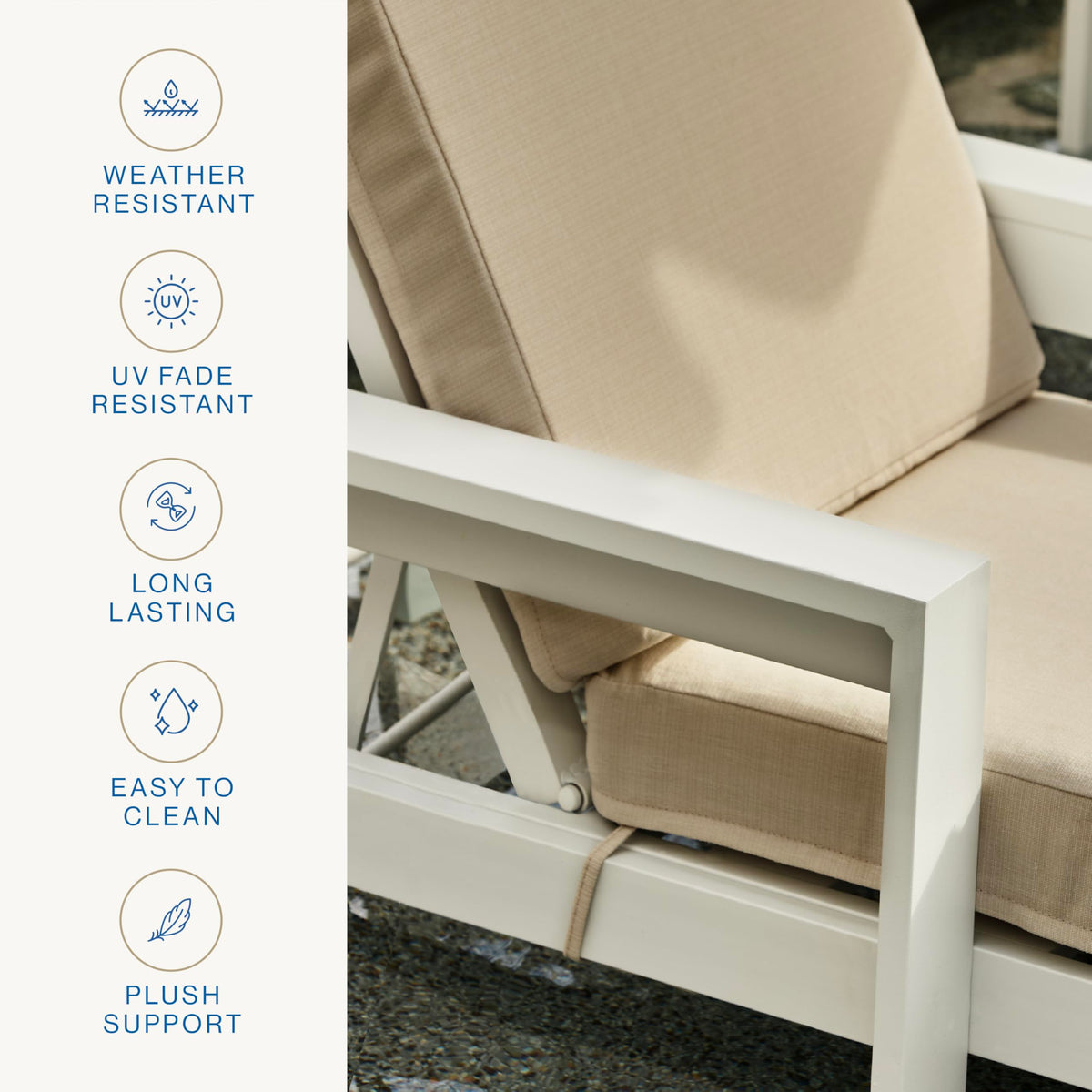 Seat area measures 21 inches wide by 45 inches deep for ample lounging.