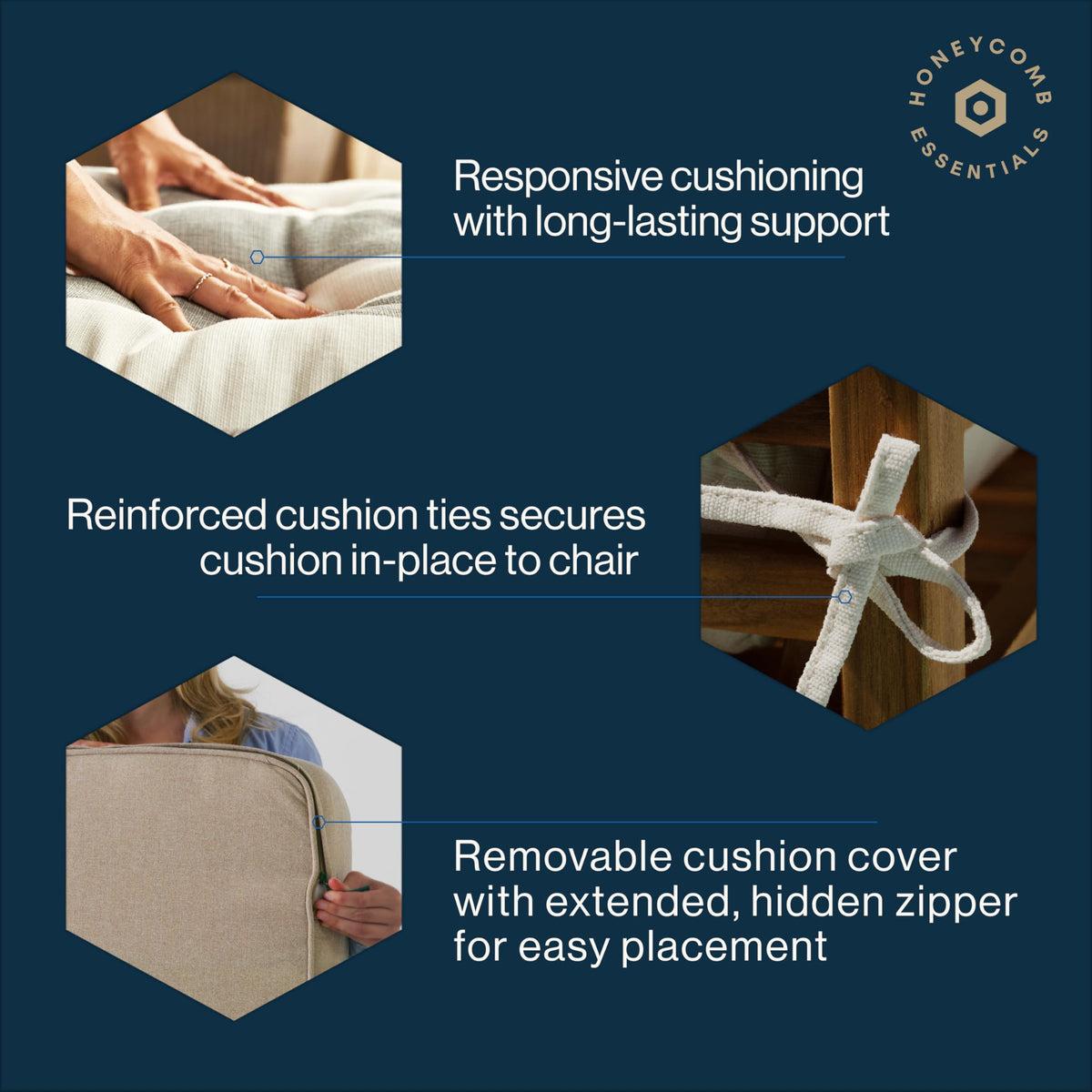 Spot clean with soap and warm water to refresh the Honeycomb cushion.
