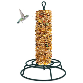 Honeydak Cylinder Bird Feeder in dark green for outdoor seed cylinder feeding.