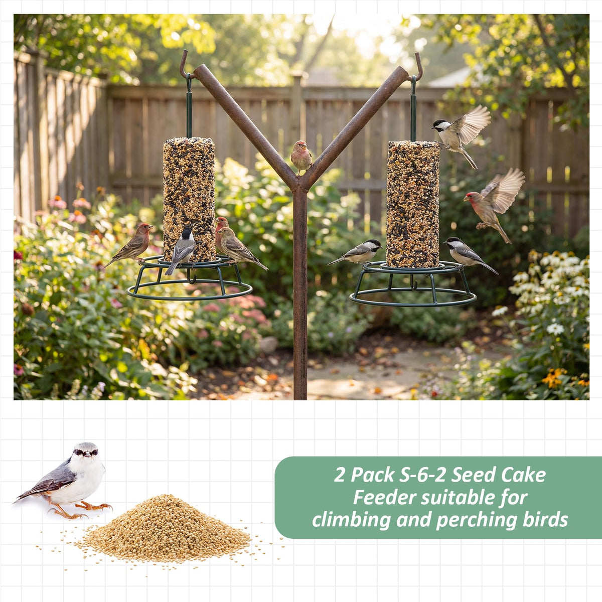 Honeydak feeder dimensions show space for large or small seed cylinders.