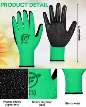 Honeydak rubber-coated garden gloves closeup showing slip-resistant grip in wet soil