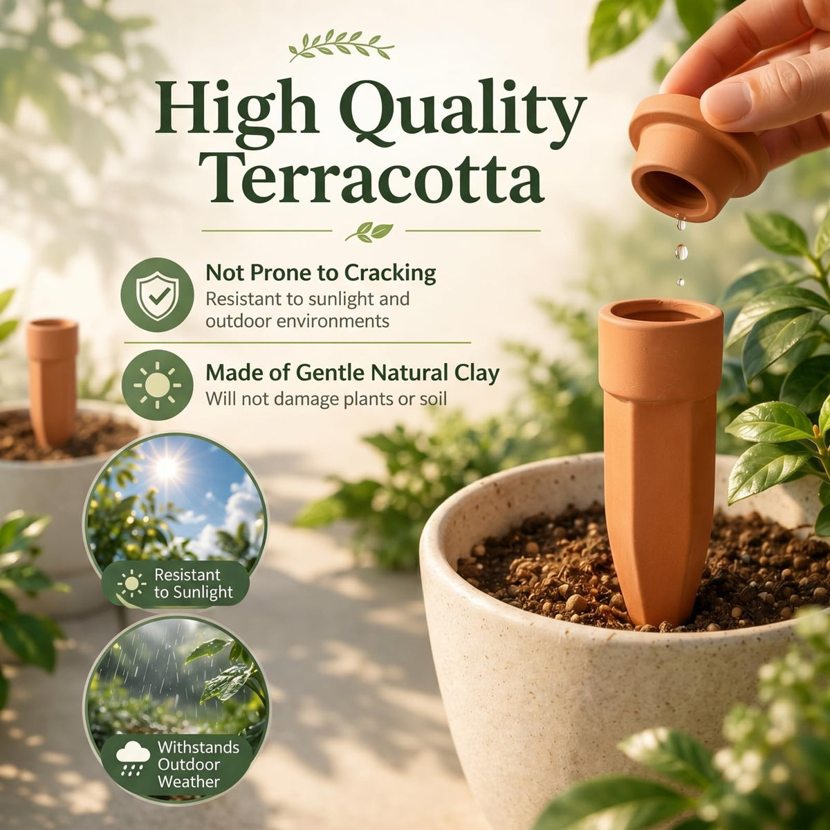 Honeydak terracotta material supports natural, gentle root irrigation.
