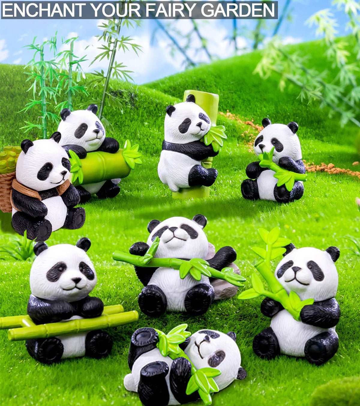 HONEYSHOW panda figurine pose-1 enhances whimsical tabletop decor.