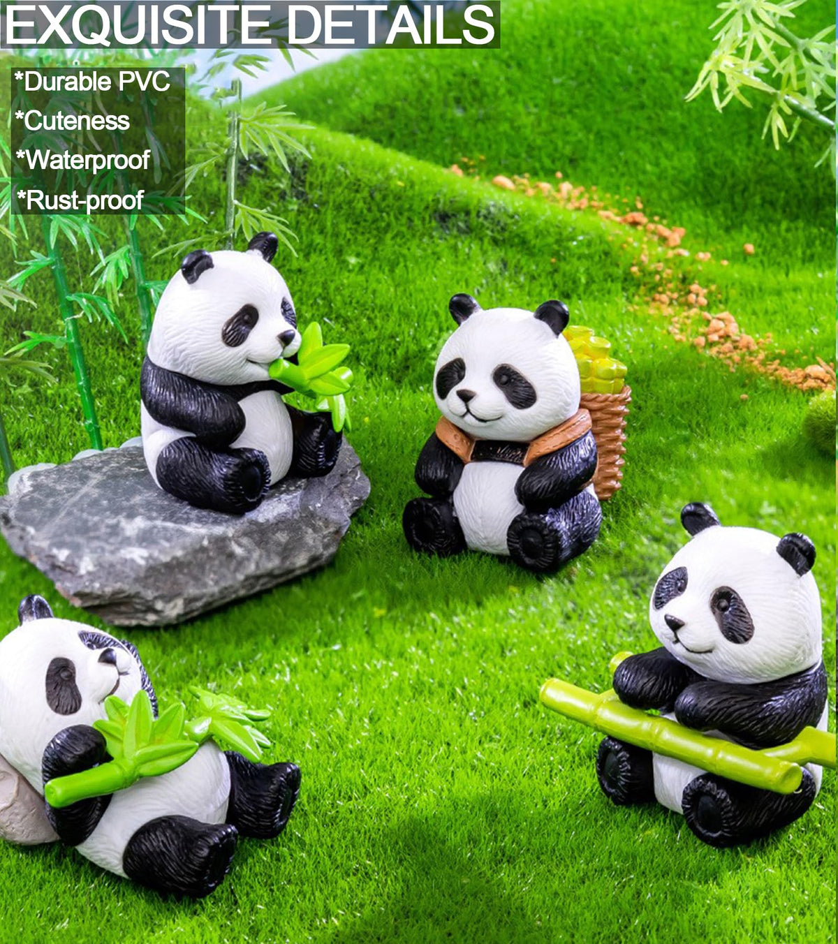 HONEYSHOW panda figurine pose-2 adds charm to fairy garden accents.
