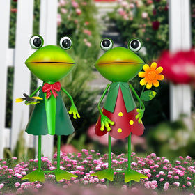 HONGLAND frog garden stake with flowers enhances outdoor entryways.